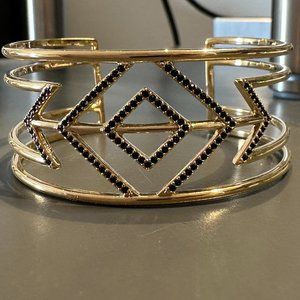 Stella & Dot Sphinx Gold Tone Black Pave Crystals Cuff Bracelet